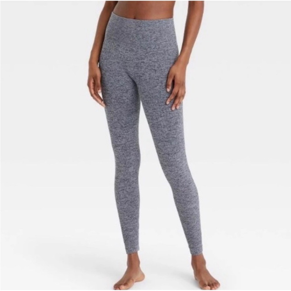 Colsie Ribbed Lounge Leggings XL gray Space Dye High Waisted Seamless Knit
